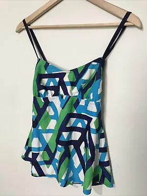 $14.24 • Buy Adidas Womens Tankini 8 Blue Green Geometric Straps Adjustable Tie Back