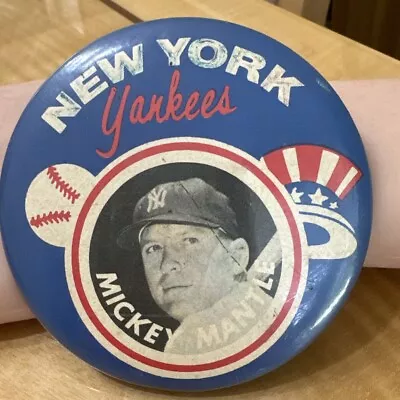 Vintage Mickey Mantle Yankee 3”Baseball Pin Button • $56