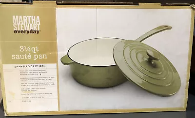 Martha Stewart Saute Pan With Lid 3 1/4 QT Enamel Cast Iron NEW Green • $59.99