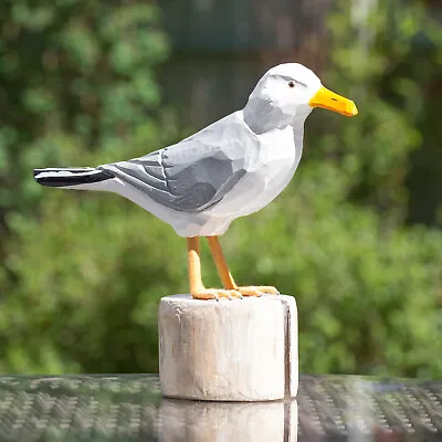 £32.99 • Buy Hand Carved Wooden Herring Gull Bird Garden Ornament Decoration Figure Seagull