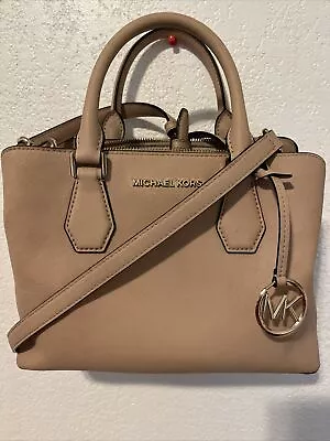 MICHAEL KORS Beige Camille Leather Handbag Small Satchel Cross Body Pre Owned • $89.99