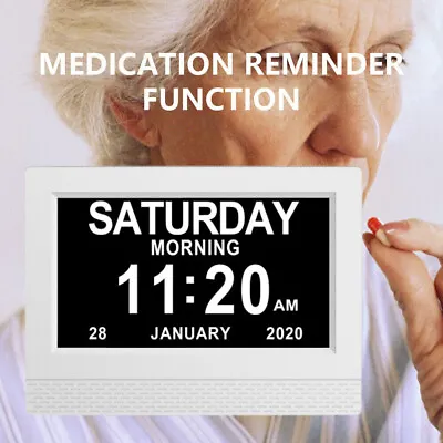 7  Digital Alarm Clock Calendar Day Datetime Memory Loss Dementia Elderly Remote • £30.49
