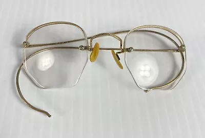 Vintage MC Wire Rimmed Eyeglasses Hexagon Half Rim Gold Filled 1/10 12k GF Case • $23