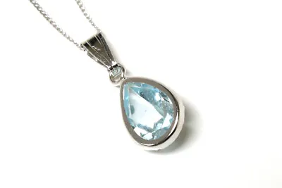 9ct White Gold Blue Topaz Pendant And Chain Gift Boxed Necklace Made In UK • £47.99