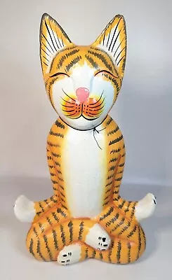 Ginger Namaste Meditating Cat Hand Carved & Hand Painted In Bali C1 • $19.88