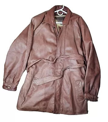 Vilanto Authentic Leather Men's XL Brown Belted Coat Removable Faux Fur Lining • $57.99