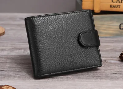 Mens RFID Blocking Genuine Leather Wallet  Men Wallet With Snap Button • £5.99
