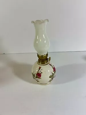 Vtg. Miniature Moss Rose Oil Lamp With Milk Glass Globe   T31 • $13.95