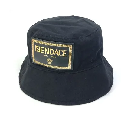 FENDI FXQ801 Versace Collaboration Fendace Logo Bucket Hat Bob Hat Black/Gold • $929.50