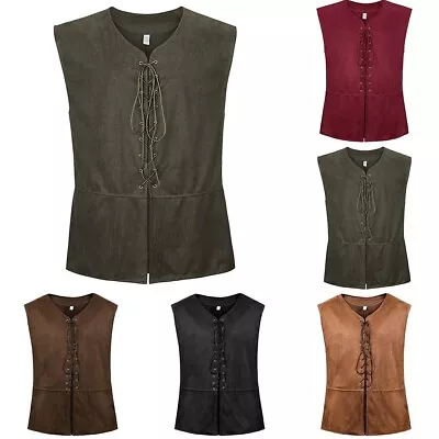 Lace Up Waistcoat For Men Medieval Pirate Costume Vest Renaissance Steampunk Top • $25.35