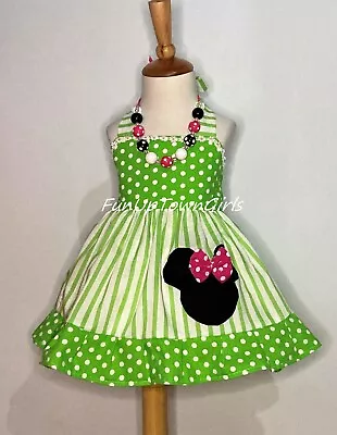 Girls Birthday Minnie Mouse Green Halter Dress From 12m To 6y • $25