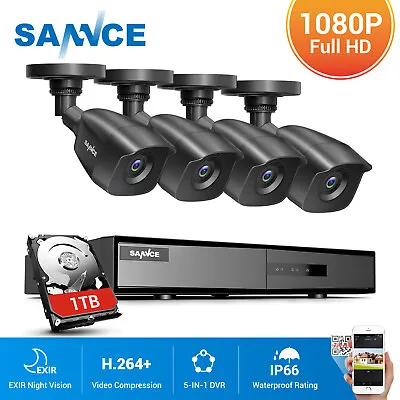 SANNCE 8CH 1080P HDMI DVR 2MP 4xHD IR Cut TVI Security Camera System 1TB Outdoor • £109.99