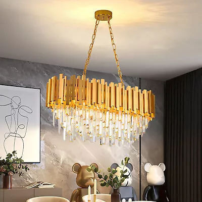 Oval Crystal Pendant LightModern For Dining Room Crystal Gold Chandelier（New） • £179.86