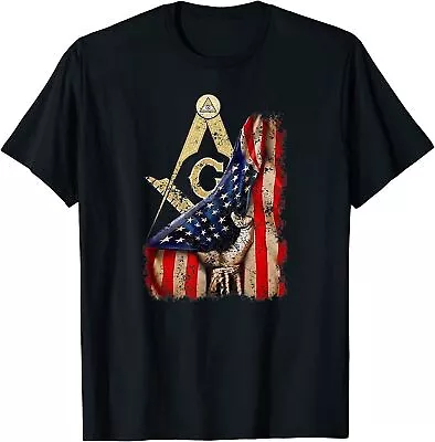 NEW! Mens Vintage US Flag Real Mason Square & Compass Masonic Shriner T-Shirt • $16