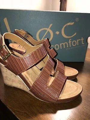 B.o.c NARA BROWN REPTILE WEDGE OPEN TOE SHOES SIZE 9M. NEW • $8.99