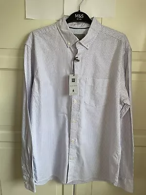 BNWT M & S Medium Laundered Oxford Shirt Long Sleeve Lilac/white Stripe Regular • £20