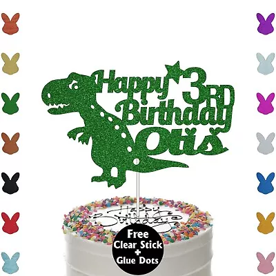 Personalised Boys Birthday Cake Topper Dinosaur Cake Decoration Custom Name &Age • £2.95