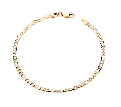 9ct Yellow Gold On Silver 7.5 Inch Figaro Curb Bracelet Ladies Or Girls - 3mm • £9.95