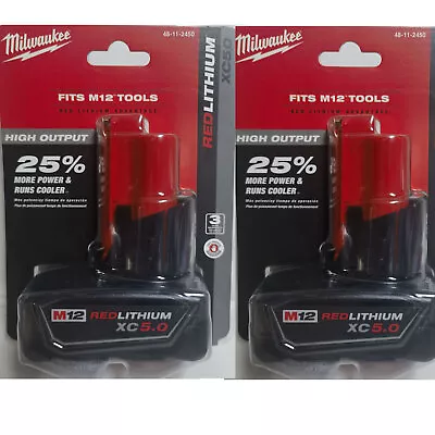 2PCS Genuine Milwaukee M12  XC5.0 5.0Ah Battery 48-11-2450 12V • $70.99