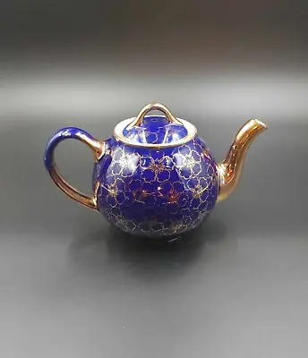 Vintage Hall Teapot & Lid Cobalt Blue & Gold French Flower Design H80 • $28.95