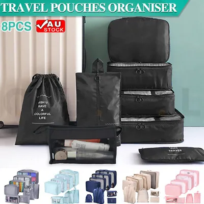 $22.59 • Buy 8PCS Packing Cubes Pouches Travel Luggage Organiser Clothes Suitcase Storage Bag