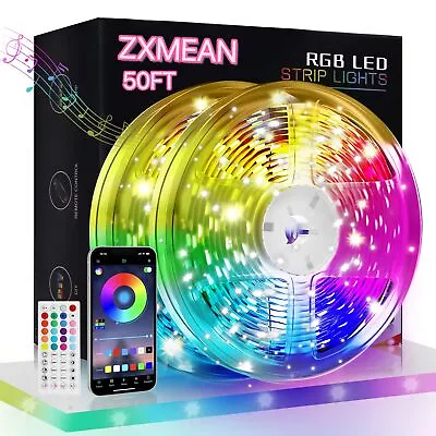 ZXMEAN Led Lights For Bedroom 50ft LED Strip Lights Music Sync Color Changing • $13.04