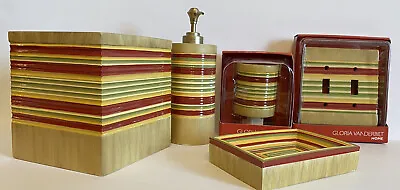 Home Bathroom Accessory Set 5 Piece Gloria Vanderbilt Geranium Stripe Lot • $24.97