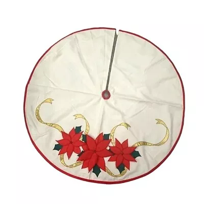 Vintage Elegant Christmas Tree Skirt Ivory With Padded Poinsettias 45” 0219 • $29.99