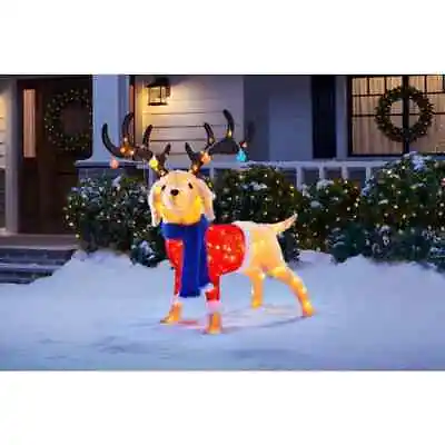 $99.98 • Buy 3.3'FT Holiday LED Tinsel Golden Retriever Dog With Antler Christmas Yard Decor