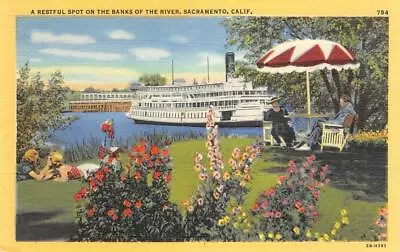 Restful Spot Banks Of The River SACRAMENTO CA Steamboat C1940s Vintage Postcard • $9.40