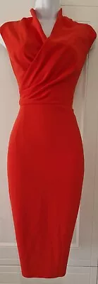 Womens Lk Bennett Red Crossover Draped Crepe Sleeveless Formal Pencil Dress 10 • £76.99
