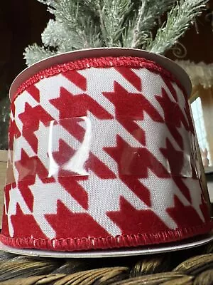 2.5in X 20ft Red And White Houndstooth Christmas Ribbon • $9