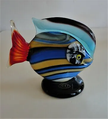 Vtg Modern Bruno Ava ICET Arte Murano Round Pedestal Multi-Color Tropical Fish • $59.99