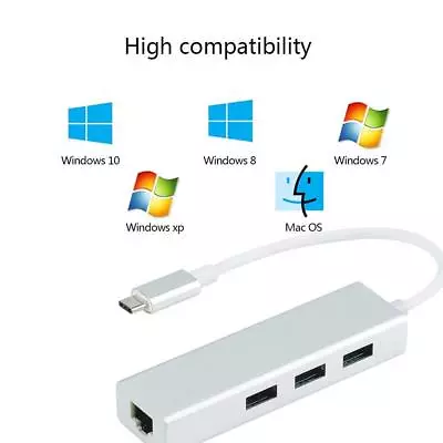 $17.88 • Buy 2022 Type-C To 3 USB Port Hub RJ45 Ethernet Adapter For MacBook Pro Dell/HP/Acer