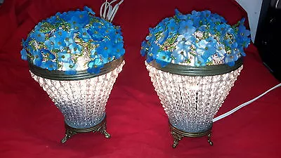 Antique Czechoslovakin Flower Baskets Glass Beaded Lamps Rare Find! • $775