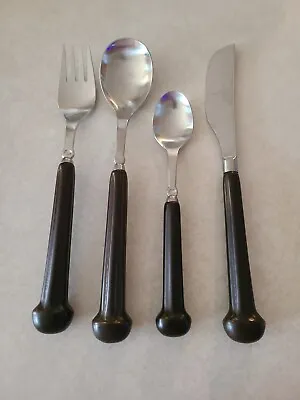 DENBY SHERWOOD Flatware 4 Piece Setting  Stone & Steel  NEW NEVER USED Brown • $69.99