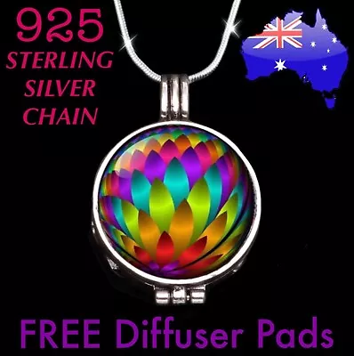 $15.95 • Buy Rainbow Aromatherapy Essential Oil Diffuser Locket 925 Sterling Chain Necklace