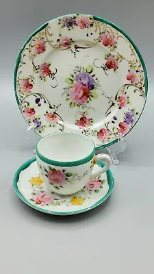 Vintage Hand Painted Mulit Floral Demitasse Cup Saucer & Dessert Plate • $14.99