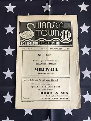 Swansea Town V Millwall 1948/49 • £4.20