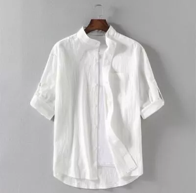 Men's Casual Short Sleeve Loose Cotton Linen Button-Down Shirt - Tops • $16.99
