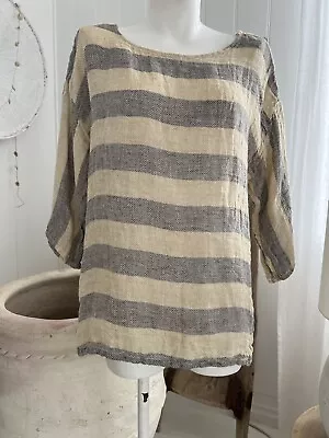 GEORGIE A. Italian Linen Striped Positano Top Size MEDIUM NEW + TAGS RRP $299 • $160