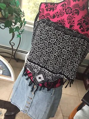 P.S. Erin Wasson Cropped Tank Top Paisley Lace Fringe Trim Bandana Size L • $6.98