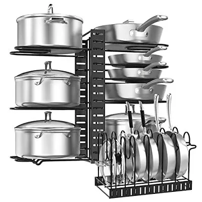 Kitchen Cupboard Pan Organizer: Pot & Pan Rack With Adjustable Non-Slip Dividers • £31.99