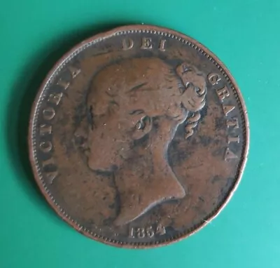 1854 Victoria Copper Penny Plain Trident Coin (757 • £9.95