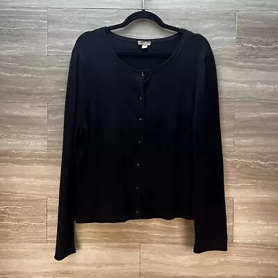 J.Jill Cotton Blend V-Neck Cardigan Sweater Size L Large Long Sleeve Black • $19.99