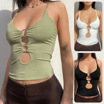 £10.08 • Buy Women Sexy Crop Top Low-cut O Ring Keyhole Cami Vest Sleeveless Club Tank Tops