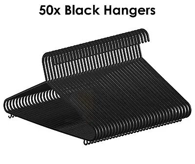 £8.89 • Buy 50 X Adult Black Coat Hangers Hanger CoatHanger Strong Plastic Clothes Trousers