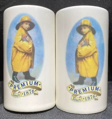 Morton Salt And Pepper Shakers Set Boy In Raincoat Premium Since 1876 • $7.95