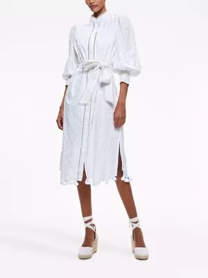 Alice + Olivia Floral Embroidary White Button Up Long Sleeve Dress Size 6 $685 • $189.99