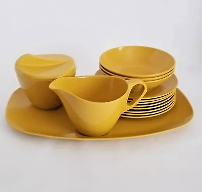 Vintage MCM Melamine Melmac Dinnerware 15 PC Set Harvest Gold Creamer Sugar Bowl • $26